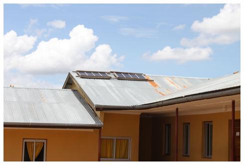 Solar panels on the roof of Solar powered computer laboratory at Chief Wanzagi Secondary School